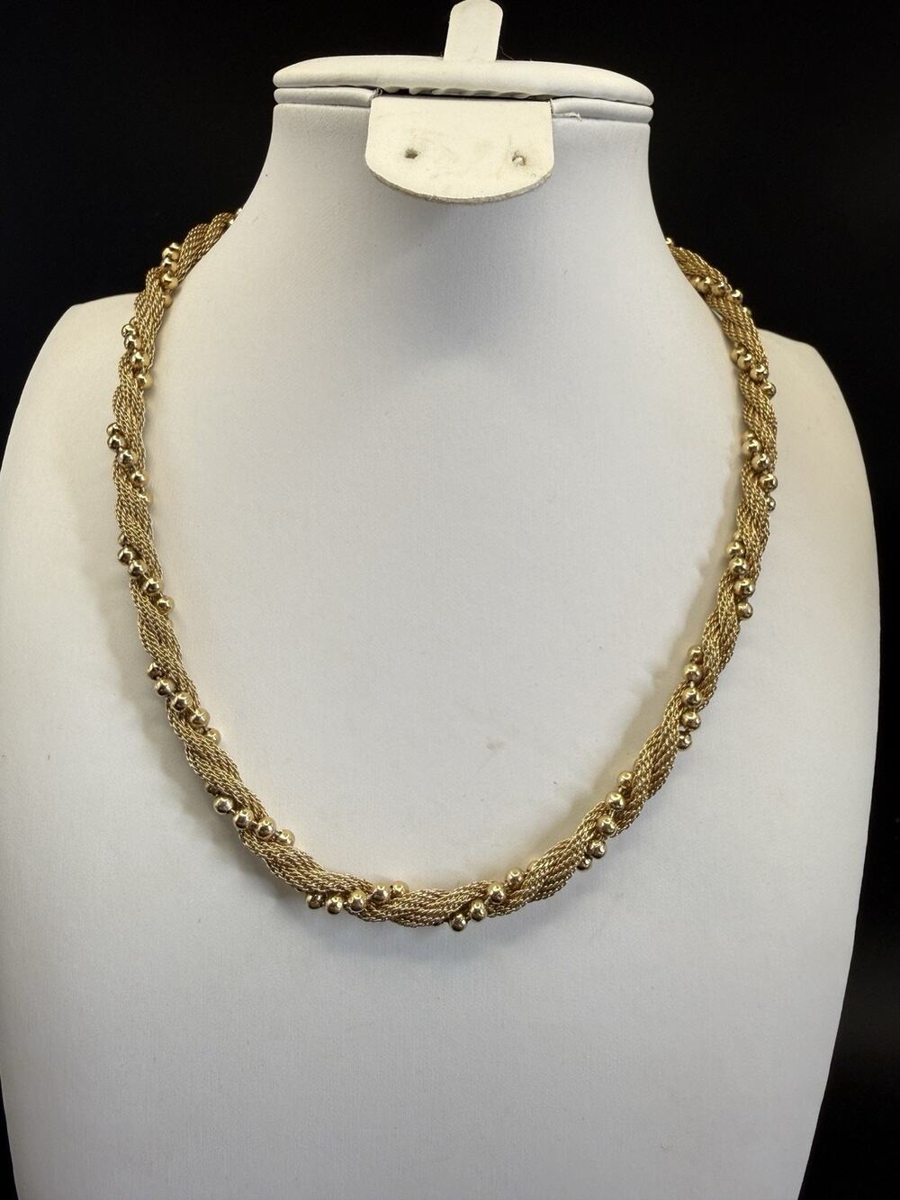Vintage 1983 AVON Gold Tone Mesh Twisted Rope Chain Beads Necklace 16" Long